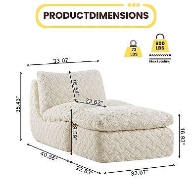 GOMYHOME Corduroy Low-Profile Accent Chair with Ottoman, Cream White