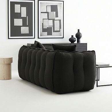 GOMYHOME 66" Modern Bouclé Deep Seat Loveseat Sofa, Channel Tufted Teddy Fabric, Dark Grey