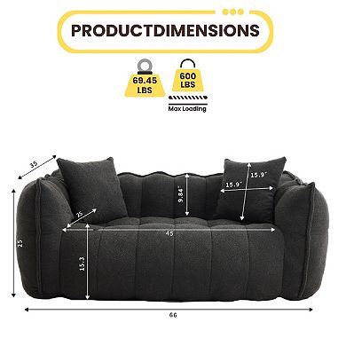 GOMYHOME 66" Modern Bouclé Deep Seat Loveseat Sofa, Channel Tufted Teddy Fabric, Dark Grey