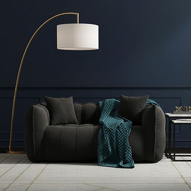 GOMYHOME 66" Modern Bouclé Deep Seat Loveseat Sofa, Channel Tufted Teddy Fabric, Dark Grey