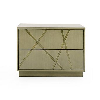 Modrest Nixa - Modern Wide Birch + Brushed Bronze Nightstand