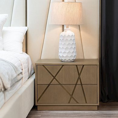 Modrest Nixa - Modern Wide Birch + Brushed Bronze Nightstand