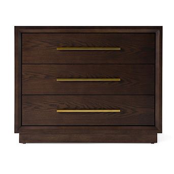 Modrest Manhattan - Contemporary Brown Oak and Gold Nightstand