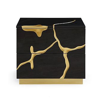 Modrest Aspen - Modern Wide Black and Gold Nightstand