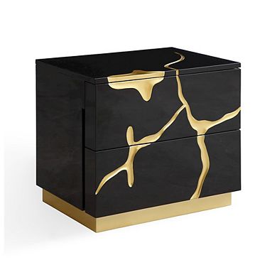 Modrest Aspen - Modern Wide Black and Gold Nightstand