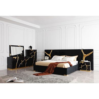 Modrest Aspen - Modern Wide Black and Gold Nightstand
