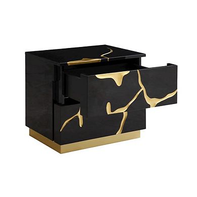 Modrest Aspen - Modern Wide Black and Gold Nightstand