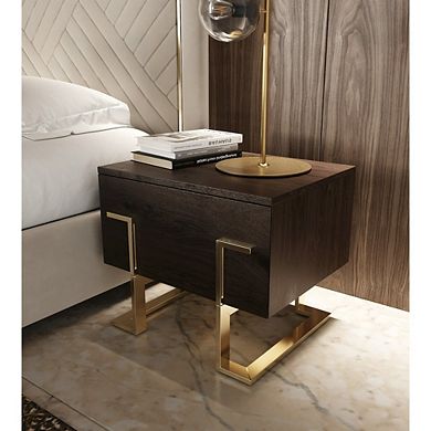 Modrest Moontide Modern Smoked Ash & Gold Nightstand