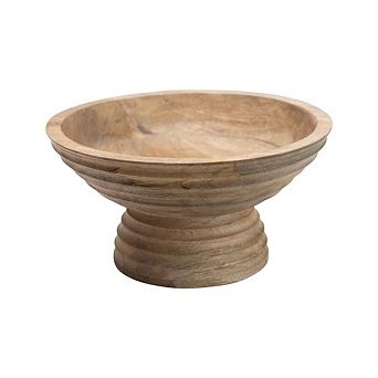 Ridged Mango Wood Footed Decorative Bowl