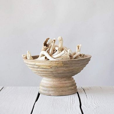Ridged Mango Wood Footed Decorative Bowl