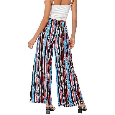Women's Wide Leg Palazzo Pants High Waist Elastic Drawstring Flowy Lounge Trousers