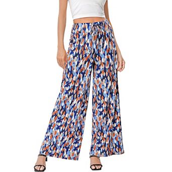 Women's Wide Leg Palazzo Pants High Waist Elastic Drawstring Flowy Lounge Trousers