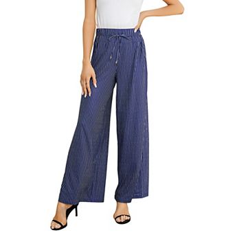 Women's Wide Leg Palazzo Pants High Waist Elastic Drawstring Flowy Lounge Trousers