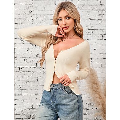 Women's Reversible V-Neck Cardigan Sweater Solid Color 2-Way Wear Knit Top