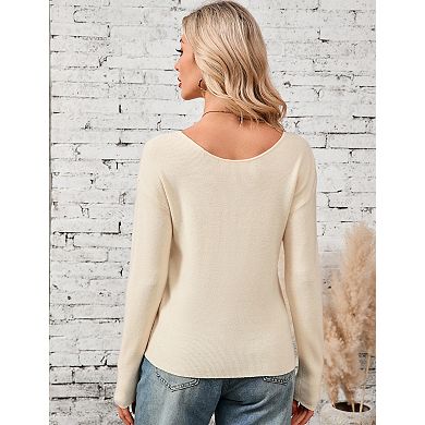Women's Reversible V-Neck Cardigan Sweater Solid Color 2-Way Wear Knit Top
