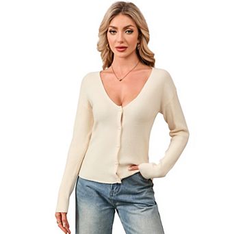 Women's Reversible V-Neck Cardigan Sweater Solid Color 2-Way Wear Knit Top