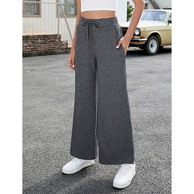Women's Wide Leg Sweat Pants Elastic Waist with Pockets