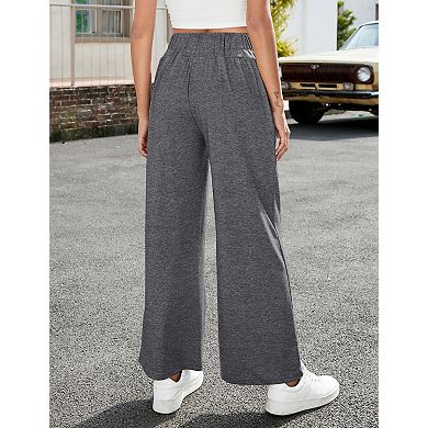 Women's Wide Leg Sweat Pants Elastic Waist with Pockets