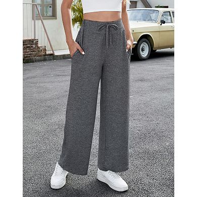 Women's Wide Leg Sweat Pants Elastic Waist with Pockets