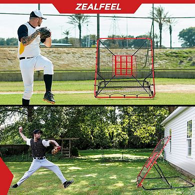Zealfeel Baseball Rebounder Net 4x4.5FT with 3 Angles, Pitch Back Trainer with 2 Strike Zones