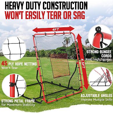 Zealfeel Baseball Rebounder Net 4x4.5FT with 3 Angles, Pitch Back Trainer with 2 Strike Zones