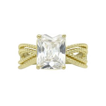 City Luxe Gold Tone Cubic Zirconia Emerald Cut Split Band Ring