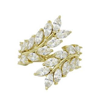 City Luxe Gold Tone Cubic Zirconia Leaf Bypass Ring