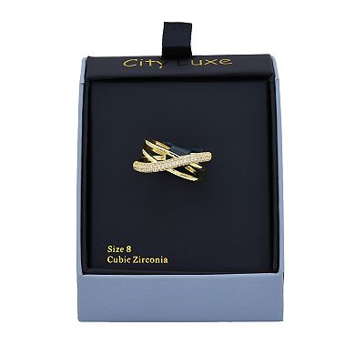 City Luxe Gold-Tone Cubic Zirconia Split Band Ring