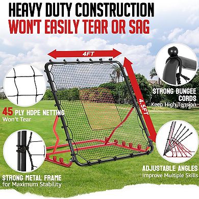 Zealfeel Baseball Rebounder Net 4x4.5FT with 5 Angles, Pitch Back Trainer with 2 Strike Zones