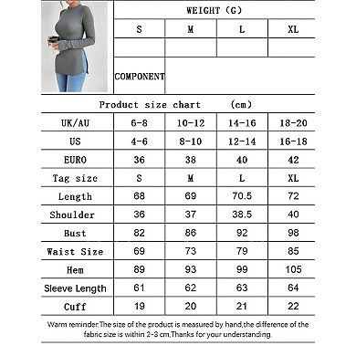 Women's Simple Long Sleeve Tee Fall Winter Split Hem Slim Fit Fashionable Basic Tunic Top