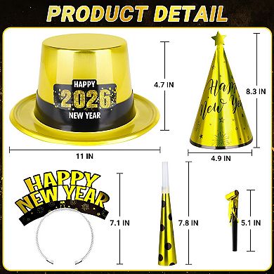 48-Pc New Year Party Kit for 24: hats, horns, blowouts, shiny headbands safe, fun & easy to use