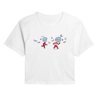 Juniors' Dr. Seuss Thing One & Thing Two Butterflies Cropped Tee