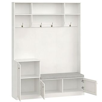 78.8" Farmhouse Hall Tree with Shoe Cubbies, Coat Rack & Shelves, Freestanding Entryway Cabinet