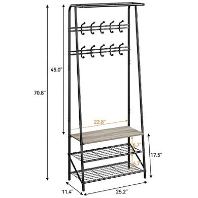 4-in-1 Entryway Hall Tree with Coat Rack, Sturdy Metal Frame & Storage