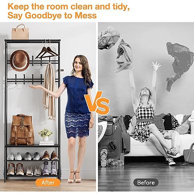 4-in-1 Entryway Hall Tree with Coat Rack, Sturdy Metal Frame & Storage