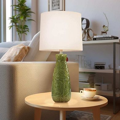 2 Pack Embossed Leaves Modern Ceramic Table Lamps
