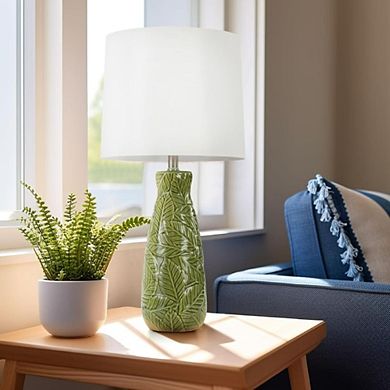 2 Pack Embossed Leaves Modern Ceramic Table Lamps