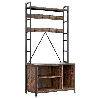 5-in-1 Hall Tree Bench with Removable Hooks & Top Shelf, Freestanding Entryway Organizer (36.41"L)