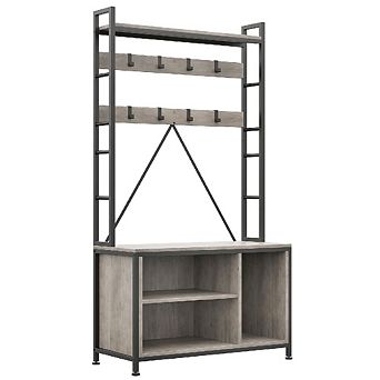 5-in-1 Hall Tree Bench with Removable Hooks & Top Shelf, Freestanding Entryway Organizer (36.41"L)