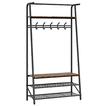 4-in-1 MDF Hall Tree Bench with Coat Rack & Shoe Storage for Entryway