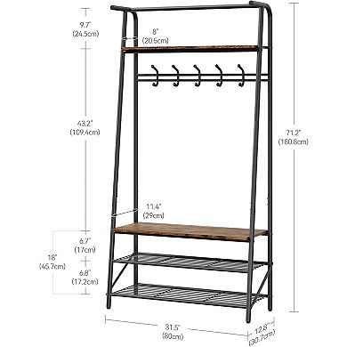 4-in-1 MDF Hall Tree Bench with Coat Rack & Shoe Storage for Entryway