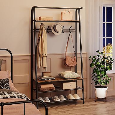 4-in-1 MDF Hall Tree Bench with Coat Rack & Shoe Storage for Entryway