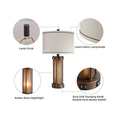 2 Pack Vintage Rustic Farmhouse Table Lamps