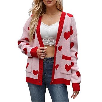 Women's Hollow Knit Cardigan Lantern Sleeve Mid-Length Open Front Casual Outerwear