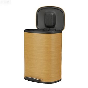 50L Soft-Close Step Trash Can ,Steel Curved Design with Wood Texture & 30 Trash Can Stainless