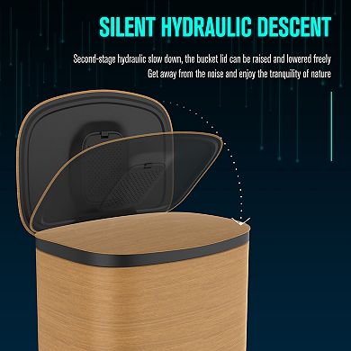 50L Soft-Close Step Trash Can ,Steel Curved Design with Wood Texture & 30 Trash Can Stainless