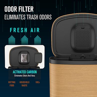 50L Soft-Close Step Trash Can ,Steel Curved Design with Wood Texture & 30 Trash Can Stainless