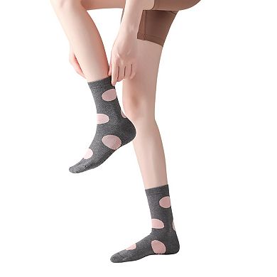 2 Pairs Womens Polka Dot Cotton Crew Socks with Non Slip Grip Sole