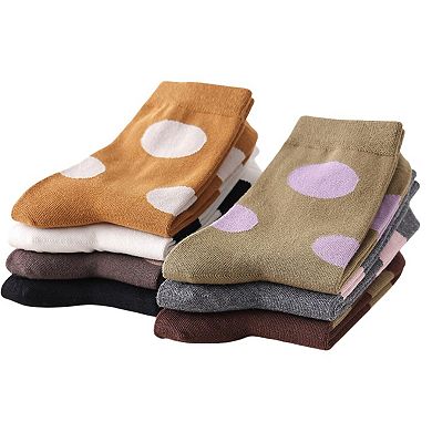2 Pairs Womens Polka Dot Cotton Crew Socks with Non Slip Grip Sole