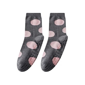 2 Pairs Womens Polka Dot Cotton Crew Socks with Non Slip Grip Sole
